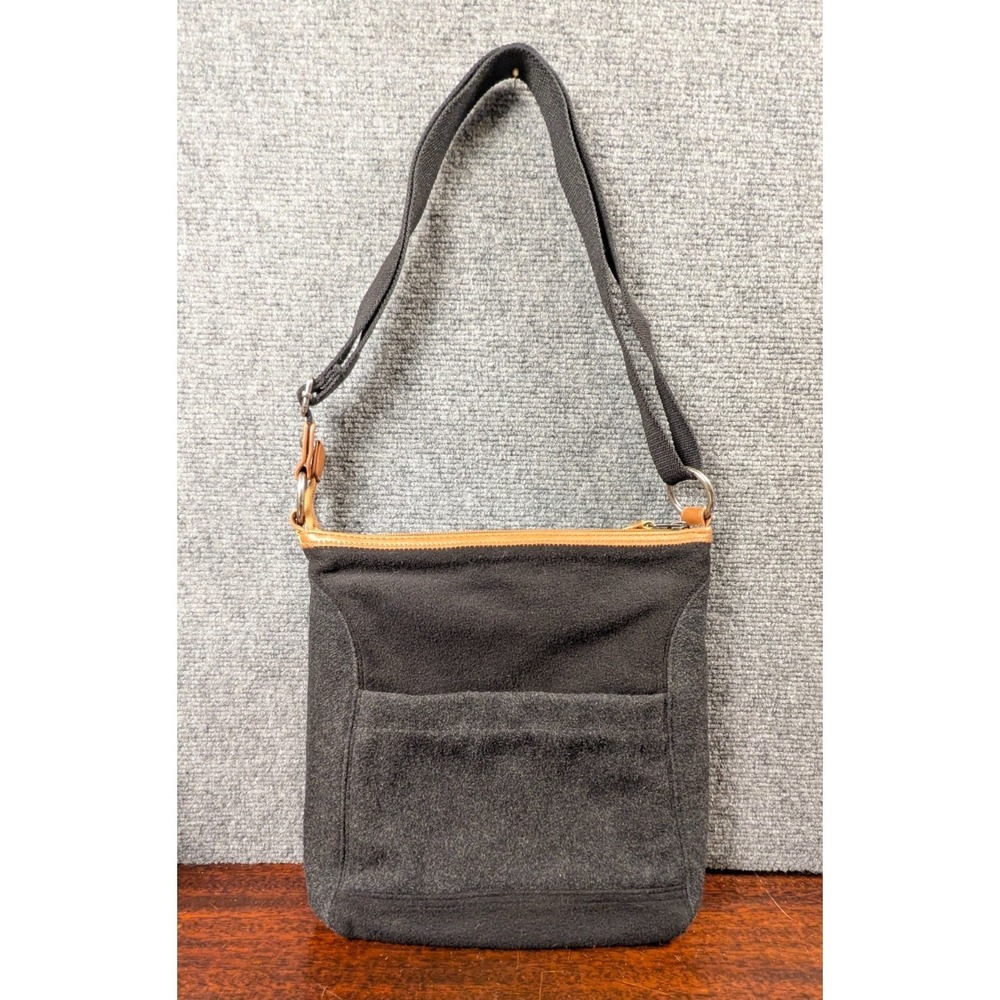 PrAna Wool Blend Crossbody Bag Black Brown Trim Outdoor Travel Purse - Picture 3 of 12